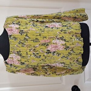 RD + KOKO Floral Print Pleated Long Sleeve Boho Blouse Lightweight Dressy Top